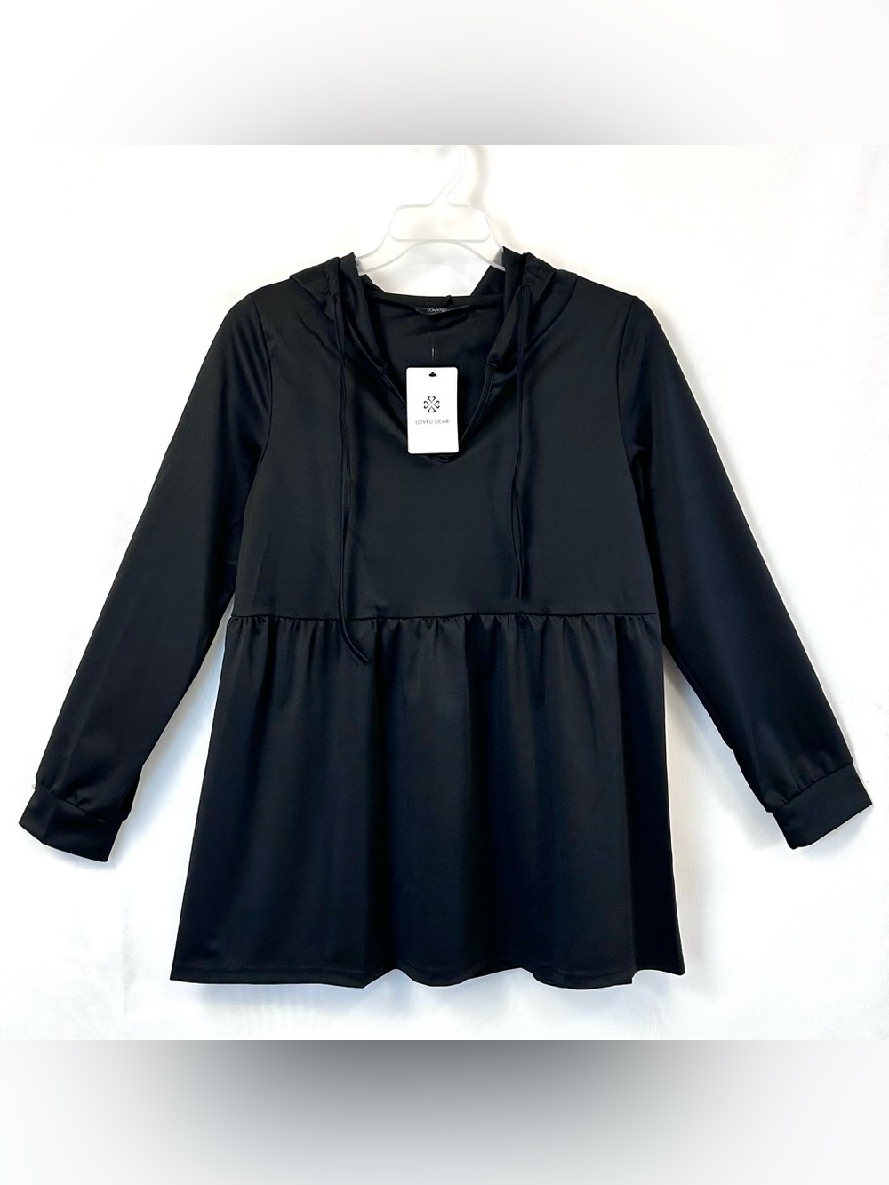 New LoveU.Dear Women’s Black Lightweight Babydoll Hoodie Top / XL